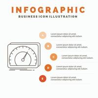 dashboard. apparaat. snelheid. testen. internet infographics sjabloon voor website en presentatie. lijn grijs icoon met oranje infographic stijl vector illustratie