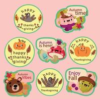 dankzegging stickers reeks herfst patches verzameling vector