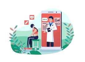 vrouw hebben een online overleg met professioneel dokter Aan smartphone. illustratie van medisch technologie, gezondheidszorg en online dokter overleg concept vector