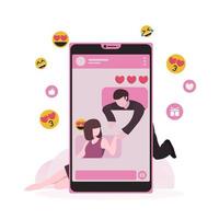 online dating sollicitatie, virtueel verhouding en sociaal netwerken concept. jong paar in liefde vector