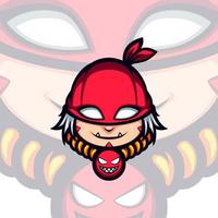 schattig rood masker bandiet vector mascotte
