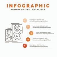 geluid. hifi. monitor. spreker. studio infographics sjabloon voor website en presentatie. lijn grijs icoon met oranje infographic stijl vector illustratie