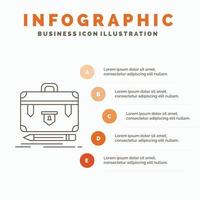 aktentas. bedrijf. financieel. beheer. portefeuille infographics sjabloon voor website en presentatie. lijn grijs icoon met oranje infographic stijl vector illustratie