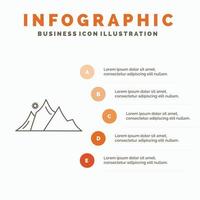 heuvel. landschap. natuur. berg. zon infographics sjabloon voor website en presentatie. lijn grijs icoon met oranje infographic stijl vector illustratie