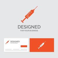 bedrijf logo sjabloon voor spuit. injectie. vaccin. naald. schot. oranje bezoekende kaarten met merk logo sjabloon. vector