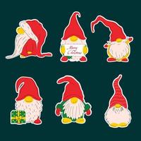 reeks van schattig stickers Kerstmis kabouters vector illustratie Aan donker achtergrond