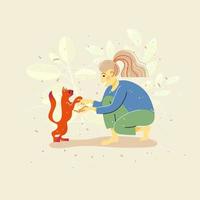 schattig jong meisje en een kat. huisdier baasje. kleurrijk vector illustratie in vlak tekenfilm stijl.