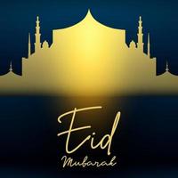 elegant en luxe gouden grafisch eid mubarak groet sociaal media post met goud en donker blauw kleur. vector illustratie Islamitisch achtergrond met mooi moskee ontwerp