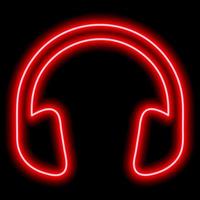 rood koptelefoon. neon schets Aan een zwart achtergrond. een voorwerp. luister naar muziek, Speel vector