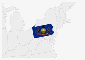 ons staat Pennsylvania kaart gemarkeerd in Pennsylvania vlag kleuren vector