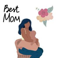 moeder die een baby voedt. borstvoeding illustratie, gelukkige moederdag belettering. perfect voor kaart, flaer, geschenken, poster, banner, verjaardagskaarten. vector
