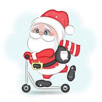 schattig tekenfilm de kerstman claus Aan een scooter vector illustratie