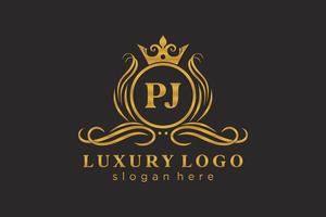 eerste pj brief Koninklijk luxe logo sjabloon in vector kunst voor restaurant, royalty, boetiek, cafe, hotel, heraldisch, sieraden, mode en andere vector illustratie.