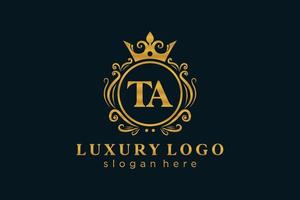 eerste ta brief Koninklijk luxe logo sjabloon in vector kunst voor restaurant, royalty, boetiek, cafe, hotel, heraldisch, sieraden, mode en andere vector illustratie.