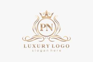 eerste pn brief Koninklijk luxe logo sjabloon in vector kunst voor restaurant, royalty, boetiek, cafe, hotel, heraldisch, sieraden, mode en andere vector illustratie.