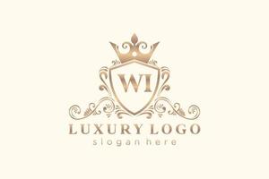 eerste wi brief Koninklijk luxe logo sjabloon in vector kunst voor restaurant, royalty, boetiek, cafe, hotel, heraldisch, sieraden, mode en andere vector illustratie.