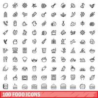 100 voedsel iconen set, Kaderstijl vector