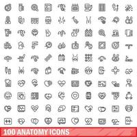 100 anatomie pictogrammen set, schets stijl vector
