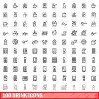 100 drank iconen set, Kaderstijl vector