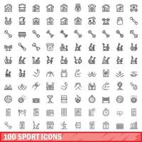 100 sport iconen set, Kaderstijl vector