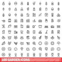 100 tuin iconen set, Kaderstijl vector