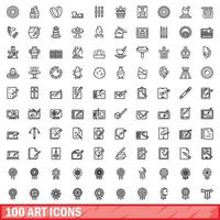 100 kunst iconen set, Kaderstijl vector