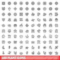 100 planten iconen set, Kaderstijl vector