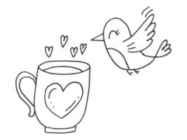 reeks van schattig hand getekend tekening elementen over liefde. bericht stickers voor apps. pictogrammen voor valentijnsdag dag, romantisch evenementen en bruiloft. een vogel en een kop met een hart. vector