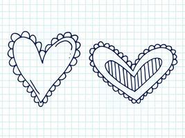 groot reeks van schattig hand getekend tekening elementen over liefde. bericht stickers voor apps. pictogrammen voor valentijnsdag dag, romantisch evenementen en bruiloft. een geruit notebook. harten met strepen en randen. vector