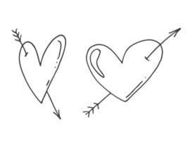 groot reeks van schattig hand getekend tekening elementen over liefde. bericht stickers voor apps. pictogrammen voor valentijnsdag dag, romantisch evenementen en bruiloft. harten met cupido's pijlen. vector