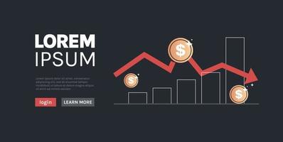 dollarteken vallen en financiële crisis faillissement horizontale volledige lengte platte vectorillustratie. vector