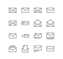 reeks van bedrijf en technologie pictogrammen, envelop, mail, brief, versturen, na, nieuws en lineair verscheidenheid vectoren. vector