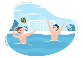 water polo sport speler spelen naar Gooi de bal Aan de tegenstander doel in de zwemmen zwembad in vlak tekenfilm hand- getrokken Sjablonen illustratie vector