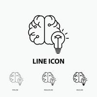 idee. bedrijf. brein. verstand. lamp icoon in dun. regelmatig en stoutmoedig lijn stijl. vector illustratie