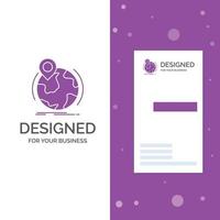 bedrijf logo voor plaats. wereldbol. wereldwijd. pin. markeerstift. verticaal Purper bedrijf .bezoeken kaart sjabloon. creatief achtergrond vector illustratie