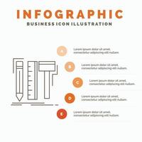 ontwerp. ontwerper. digitaal. hulpmiddelen. potlood infographics sjabloon voor website en presentatie. lijn grijs icoon met oranje infographic stijl vector illustratie