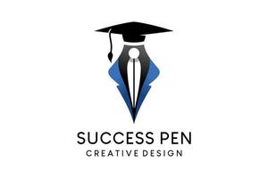 pen logo ontwerp gecombineerd met diploma uitreiking pet, vector illustratie