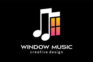 muziek- huis logo ontwerp, toon icoon gecombineerd met venster of deur icoon vector