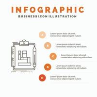 algoritme. werkwijze. regeling. werk. workflow infographics sjabloon voor website en presentatie. lijn grijs icoon met oranje infographic stijl vector illustratie