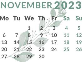 kalender 2023 jaar. maand november. vector