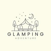 glamping met boom lijn kunst vector logo sjabloon illustratie ontwerp, camping, tent logo concept