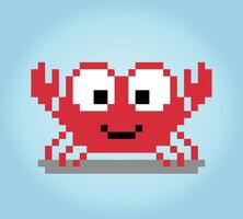 8 bit pixel krab afbeelding. dieren in vectorillustratie voor retro games vector