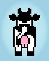 8 bit pixel van koe. dieren voor spelactiva in vectorillustraties. kruissteekpatroon koe vector