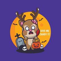 zombie hert willen snoep. schattig halloween tekenfilm illustratie. vector