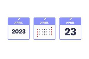 april 23 kalender ontwerp icoon. 2023 kalender schema, afspraak, belangrijk datum concept vector