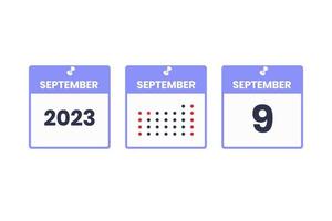 september 9 kalender ontwerp icoon. 2023 kalender schema, afspraak, belangrijk datum concept vector