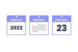 februari 23 kalender ontwerp icoon. 2023 kalender schema, afspraak, belangrijk datum concept vector