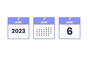 juni 6 kalender ontwerp icoon. 2023 kalender schema, afspraak, belangrijk datum concept vector