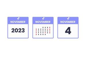 november 4 kalender ontwerp icoon. 2023 kalender schema, afspraak, belangrijk datum concept vector