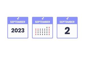 september 2 kalender ontwerp icoon. 2023 kalender schema, afspraak, belangrijk datum concept vector